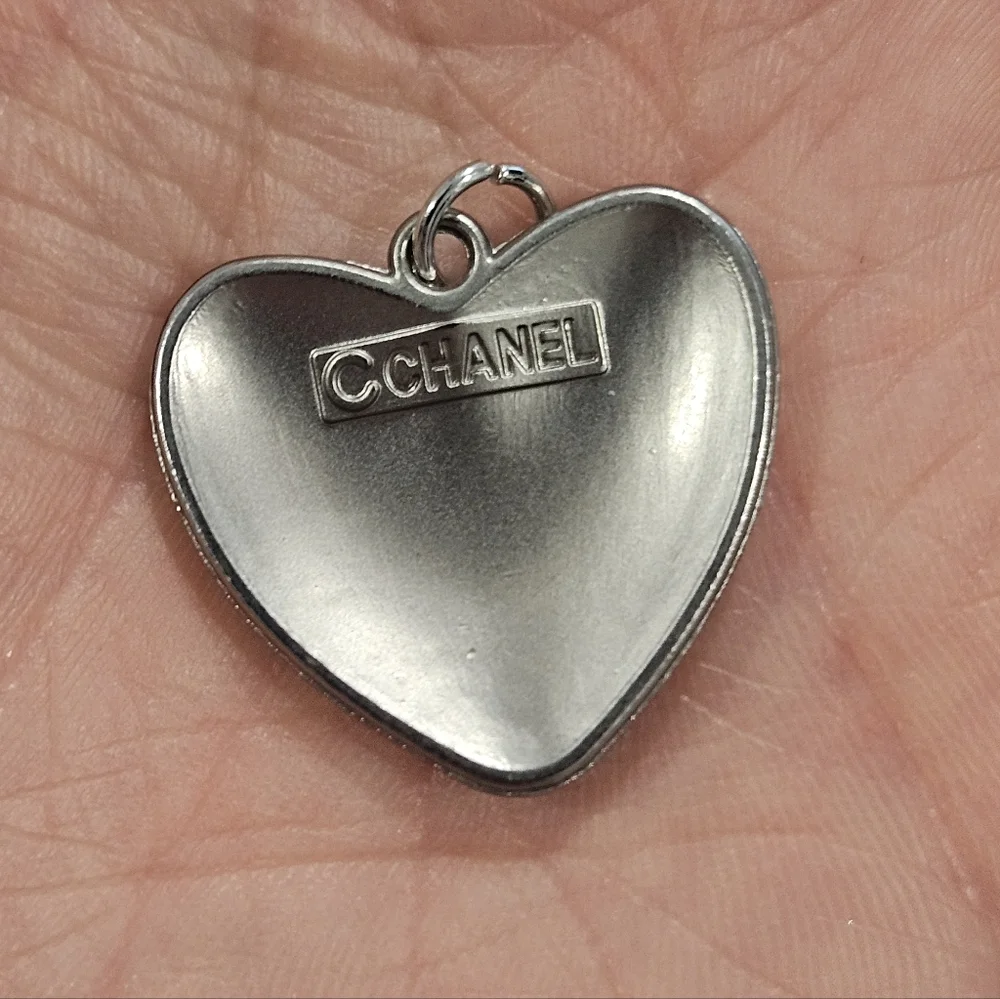 CHANEL Silver Heart CC Logo Pendant Charm